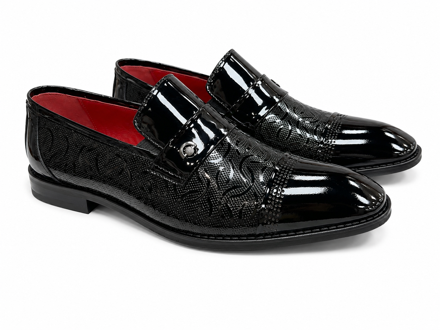 Black Istanbul Fashion by Raad Red Bottom Shiny Shoes With Unique Detailed Leather- 447