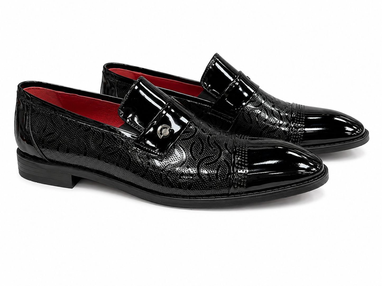 Black Istanbul Fashion by Raad Red Bottom Shiny Shoes With Unique Detailed Leather- 447