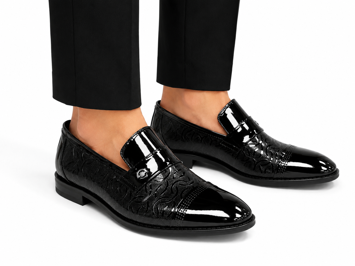 Black Istanbul Fashion by Raad Red Bottom Shiny Shoes With Unique Detailed Leather- 447