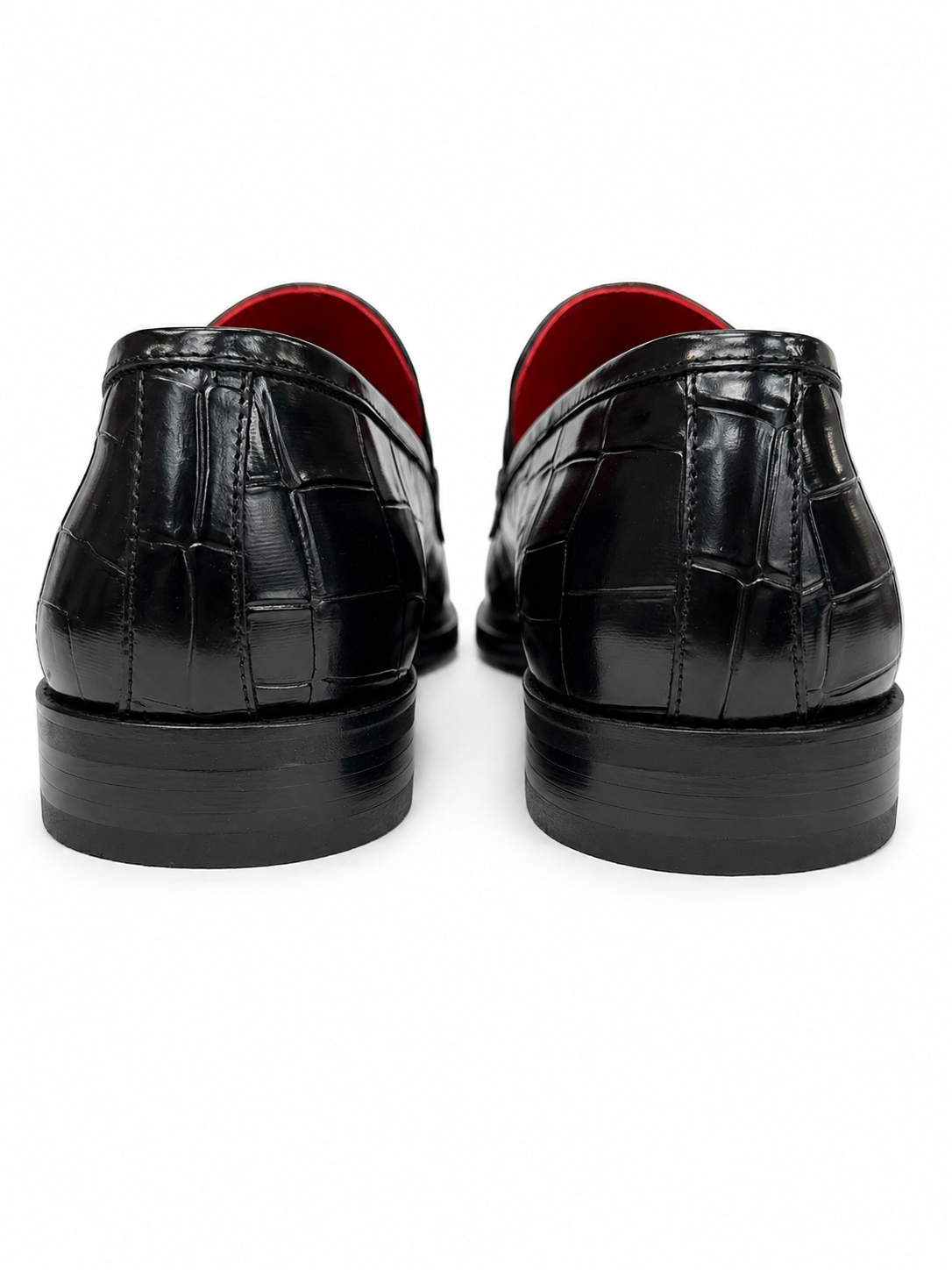 Black Istanbul Fashion by Raad Red Bottom Shoes With Unique Textured Leather with Gold Finish Buckle-1700