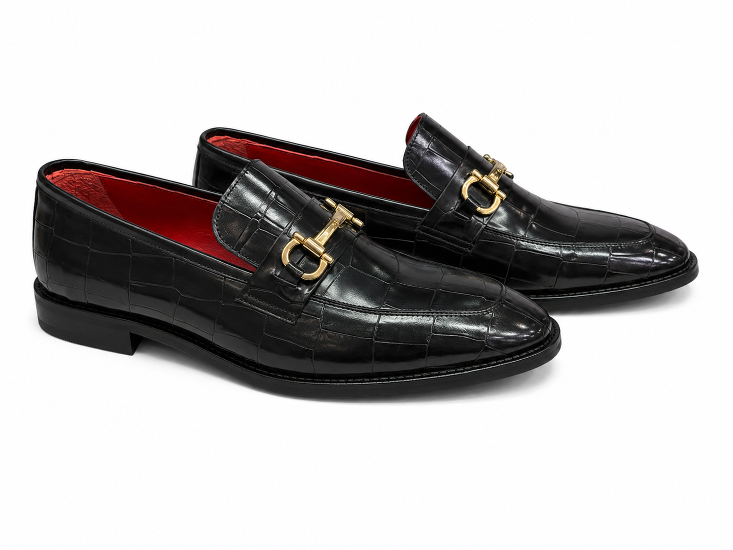 Black Istanbul Fashion by Raad Red Bottom Shoes With Unique Textured Leather with Gold Finish Buckle-1700