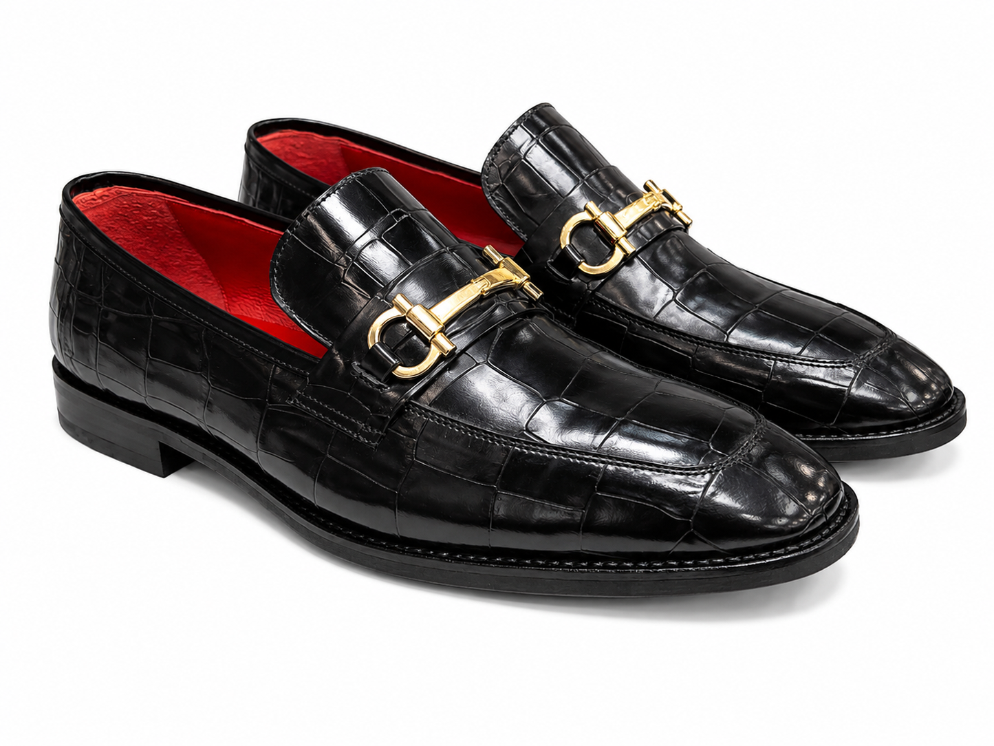 Black Istanbul Fashion by Raad Red Bottom Shoes With Unique Textured Leather with Gold Finish Buckle-1700