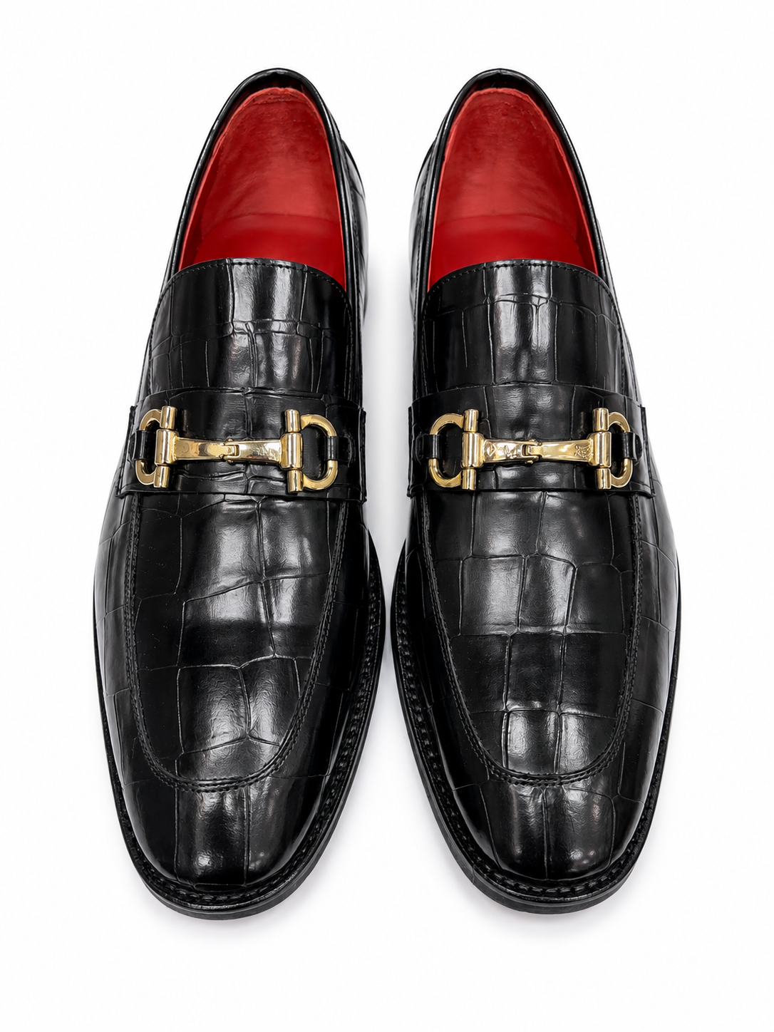 Black Istanbul Fashion by Raad Red Bottom Shoes With Unique Textured Leather with Gold Finish Buckle-1700