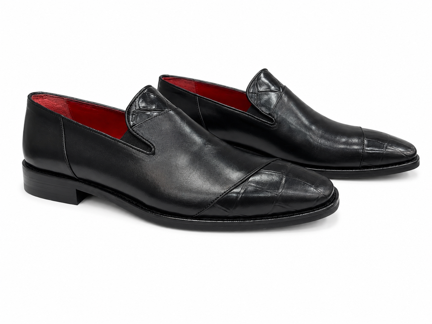 Black Istanbul Fashion by Raad Red Bottom Shoes With Two  tone texture-514
