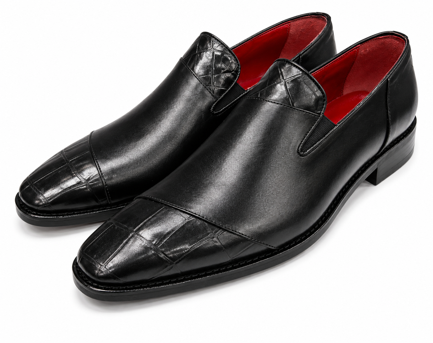 Black Istanbul Fashion by Raad Red Bottom Shoes With Two  tone texture-514