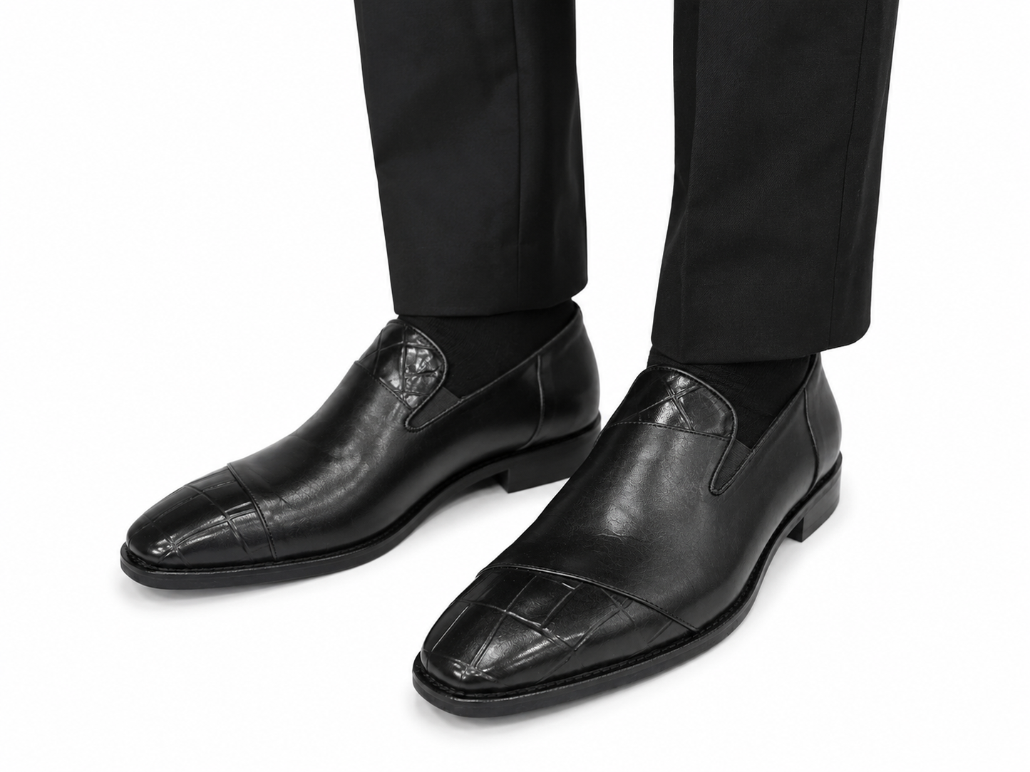 Black Istanbul Fashion by Raad Red Bottom Shoes With Two  tone texture-514
