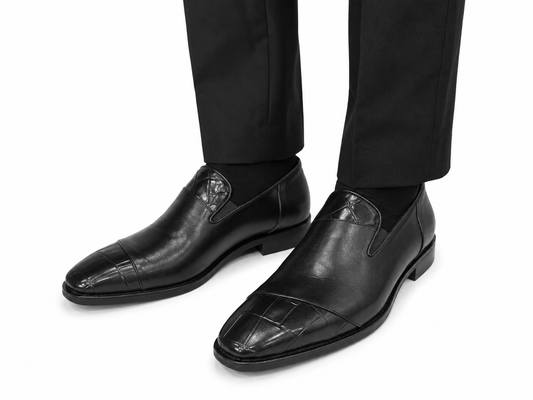 Black Istanbul Fashion by Raad Red Bottom Shoes With Two  tone texture-514