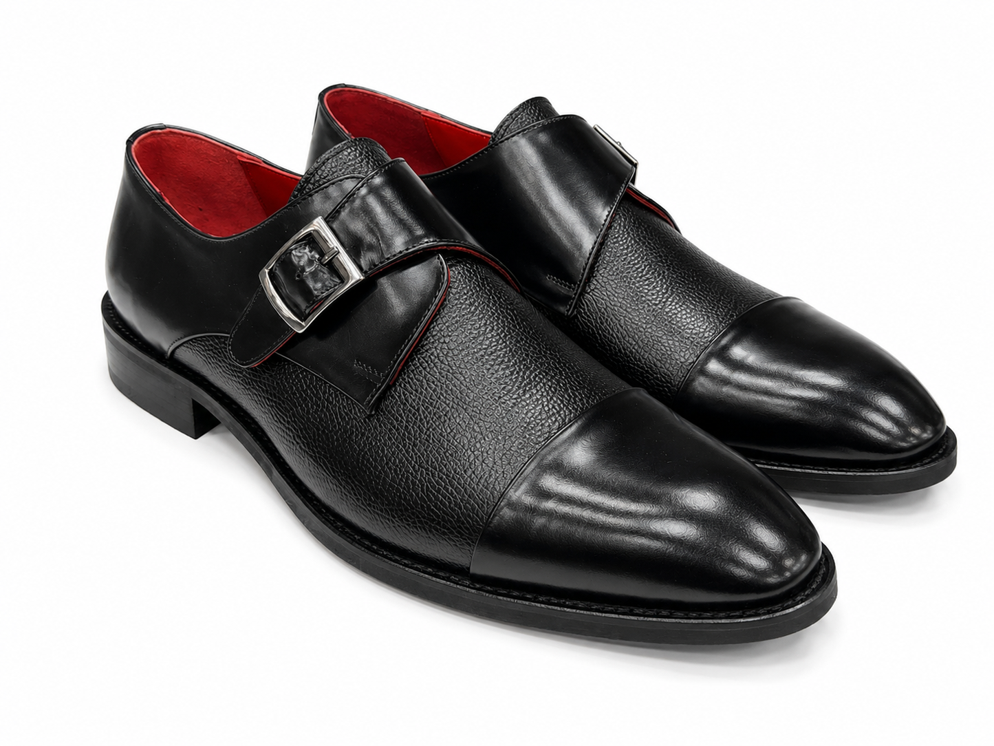 Black Istanbul Fashion by Raad Red Bottom Mat Shoes With Unique Detailed side Buckle-3052
