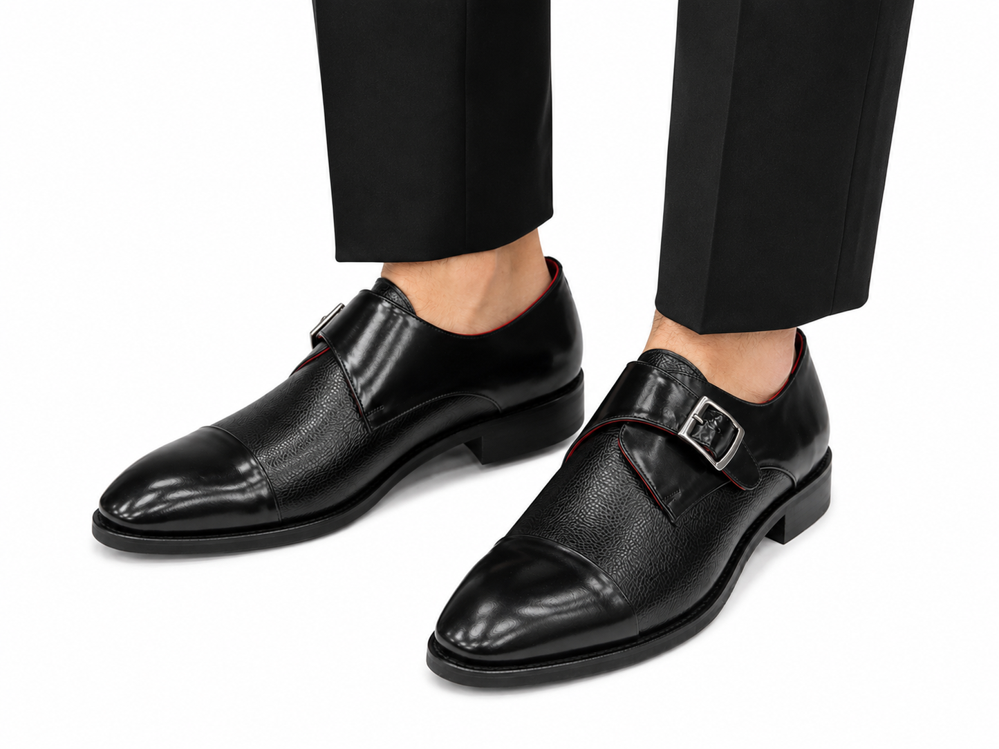 Black Istanbul Fashion by Raad Red Bottom Mat Shoes With Unique Detailed side Buckle-3052