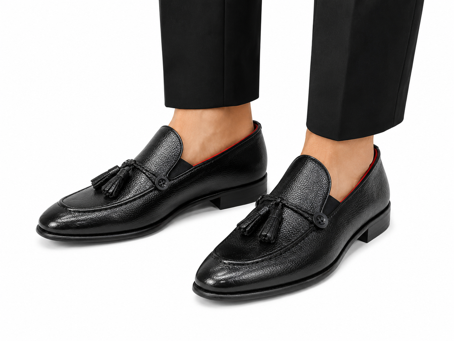 Black Istanbul Fashion by Raad Red Bottom Shoes With Black Rope-1508