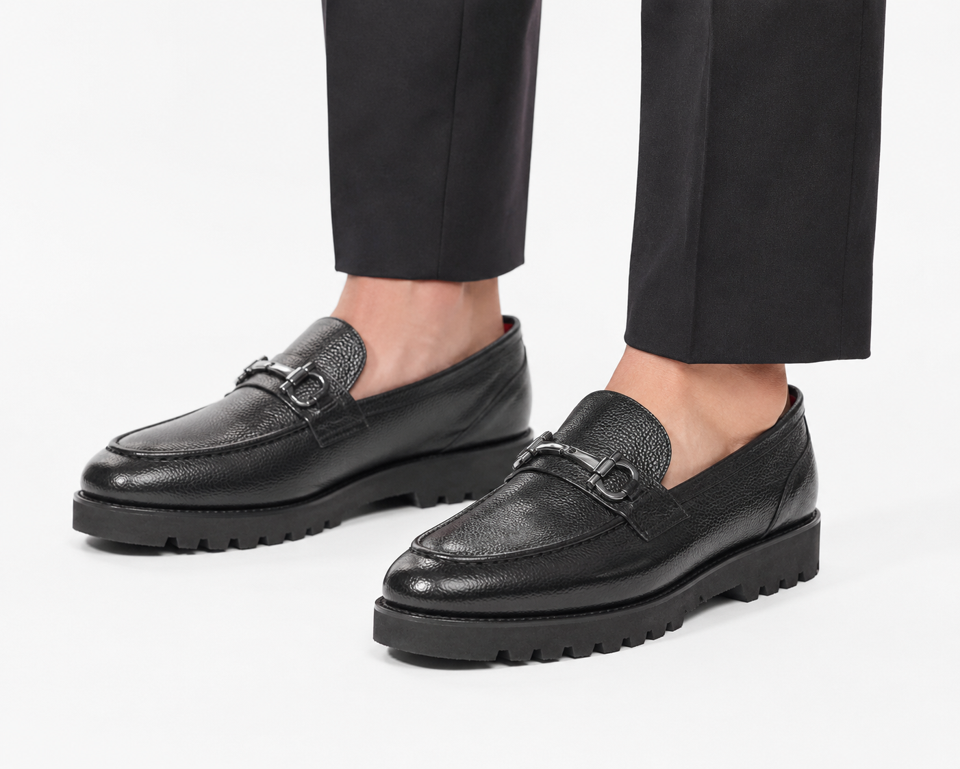 Black Istanbul Fashion by Raad Red Bottom Leather Shoes With Silver Finish Metal and Higher Bottom-601