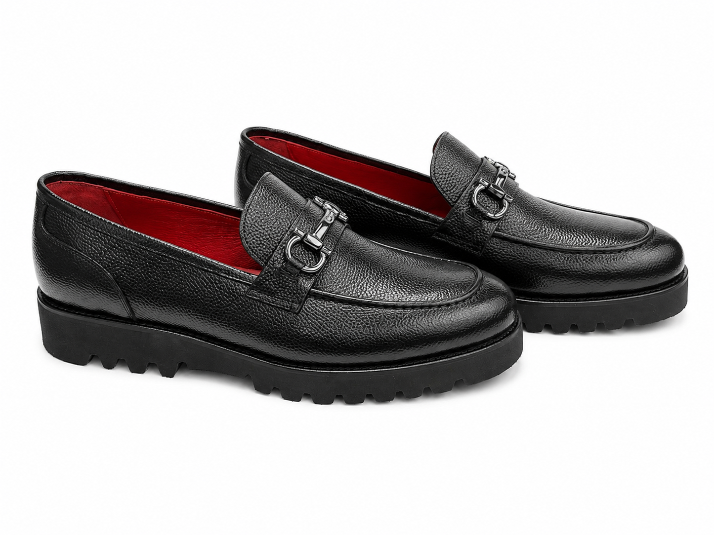 Black Istanbul Fashion by Raad Red Bottom Leather Shoes With Silver Finish Metal and Higher Bottom-601