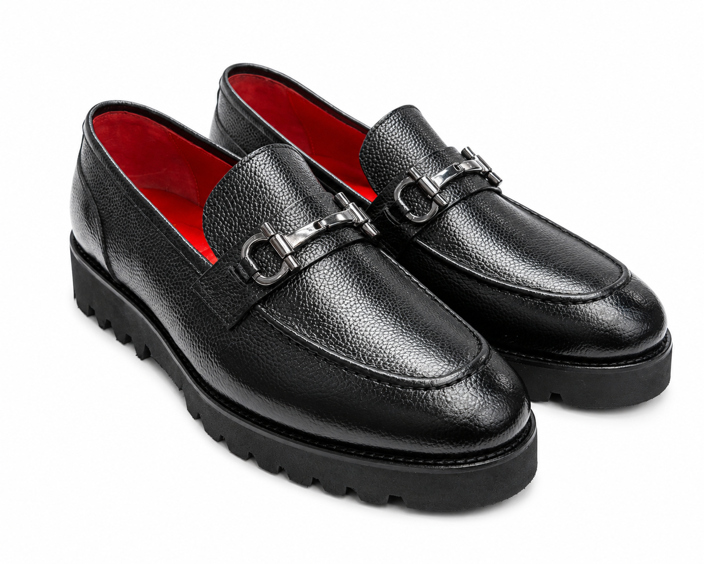 Black Istanbul Fashion by Raad Red Bottom Leather Shoes With Silver Finish Metal and Higher Bottom-601