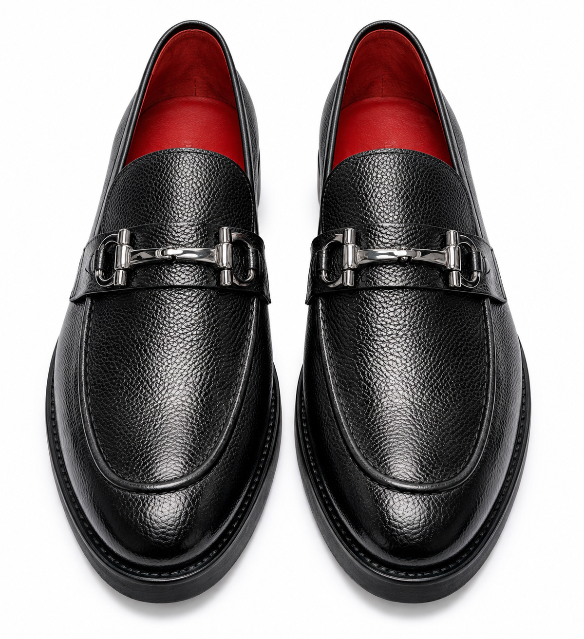 Black Istanbul Fashion by Raad Red Bottom Leather Shoes With Silver Finish Metal and Higher Bottom-601