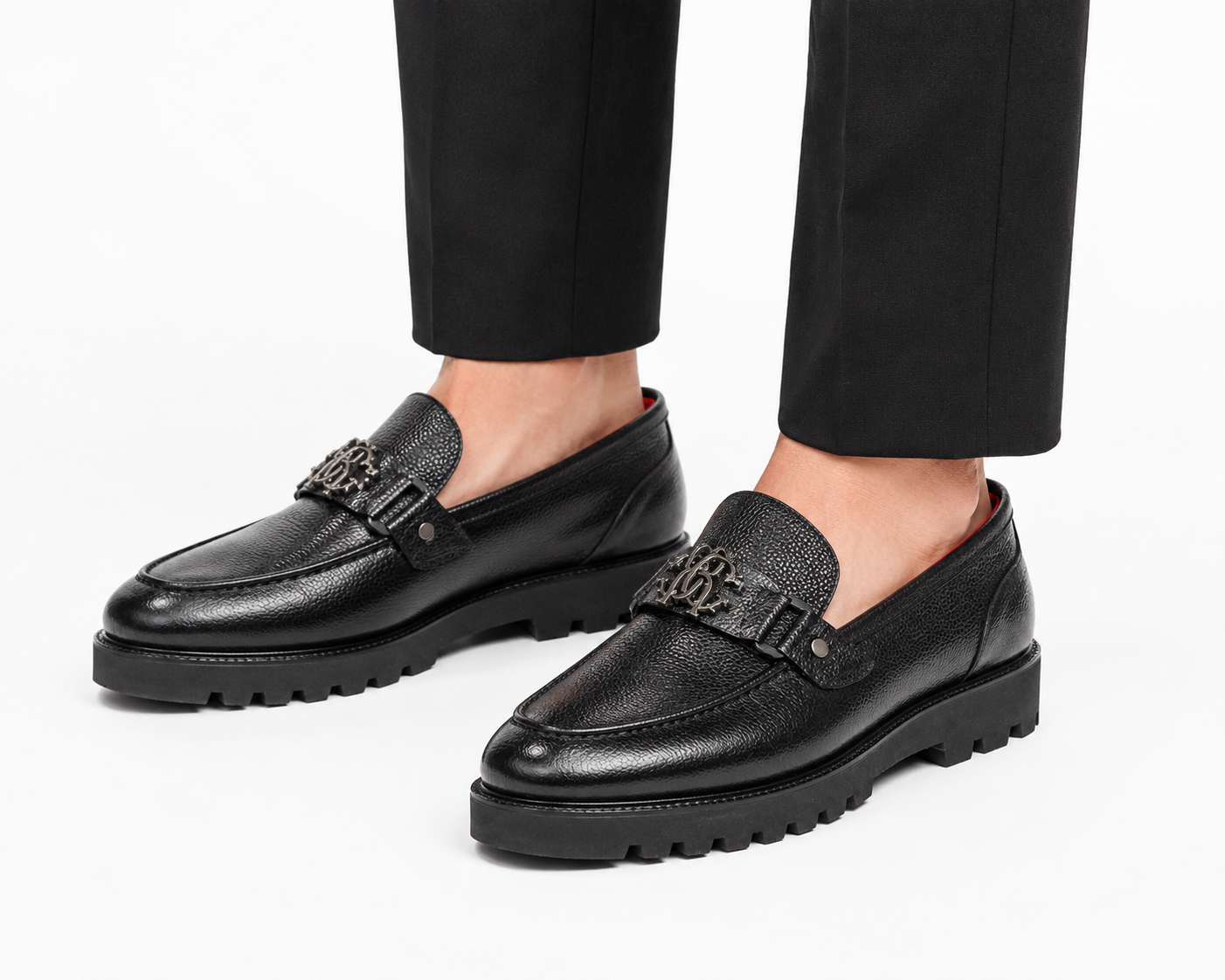 Black Istanbul Fashion by Raad Red Bottom Leather Shoes With Silver Finish Metal and Higher Bottom-1601
