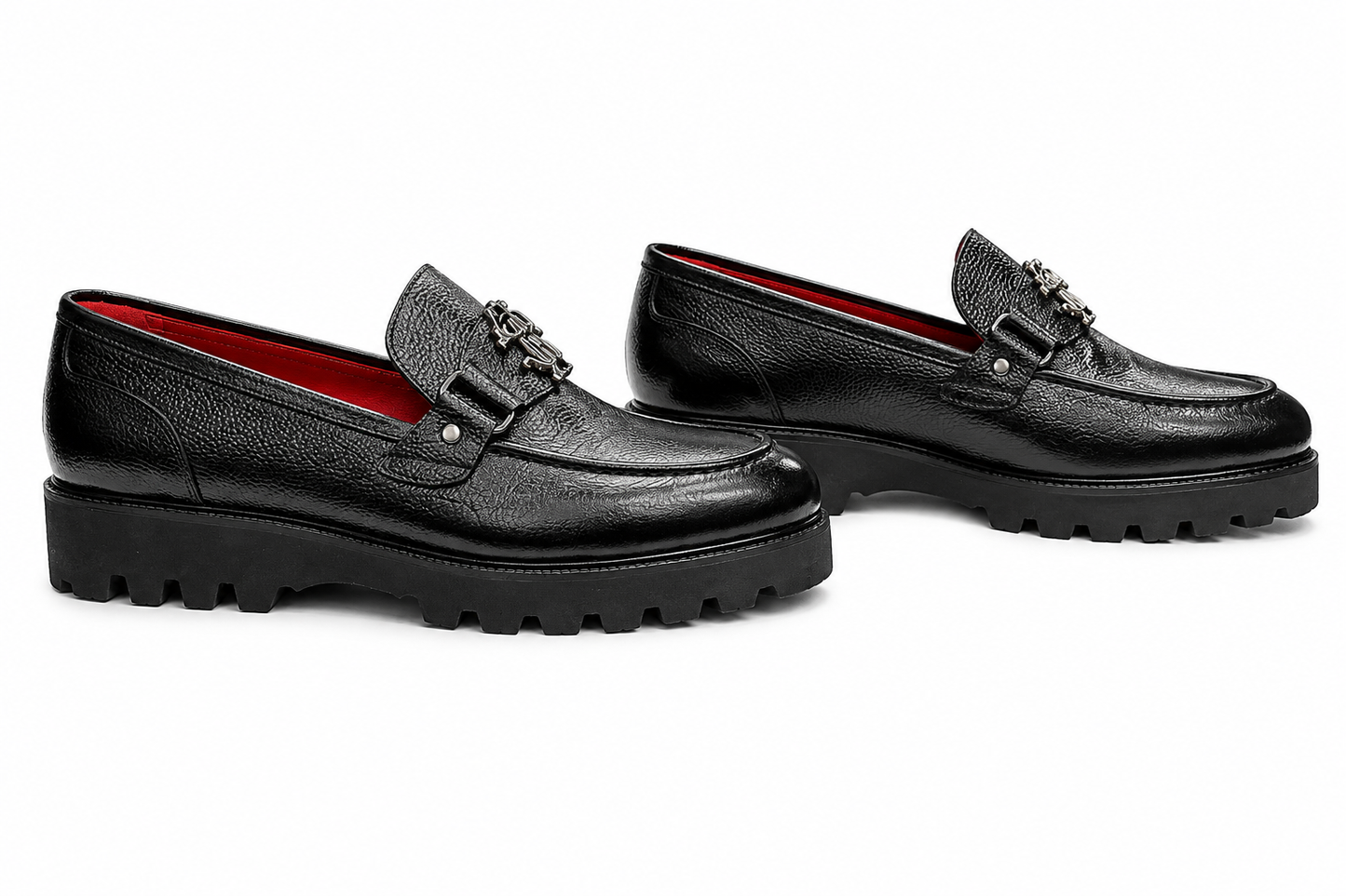 Black Istanbul Fashion by Raad Red Bottom Leather Shoes With Silver Finish Metal and Higher Bottom-1601