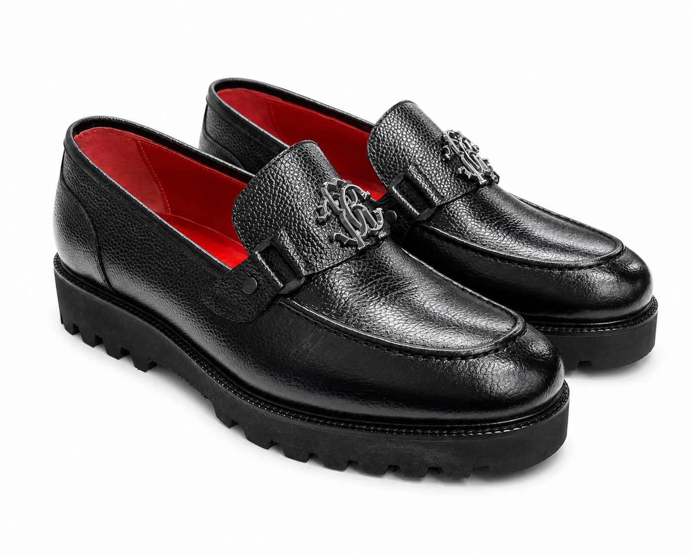 Black Istanbul Fashion by Raad Red Bottom Leather Shoes With Silver Finish Metal and Higher Bottom-1601