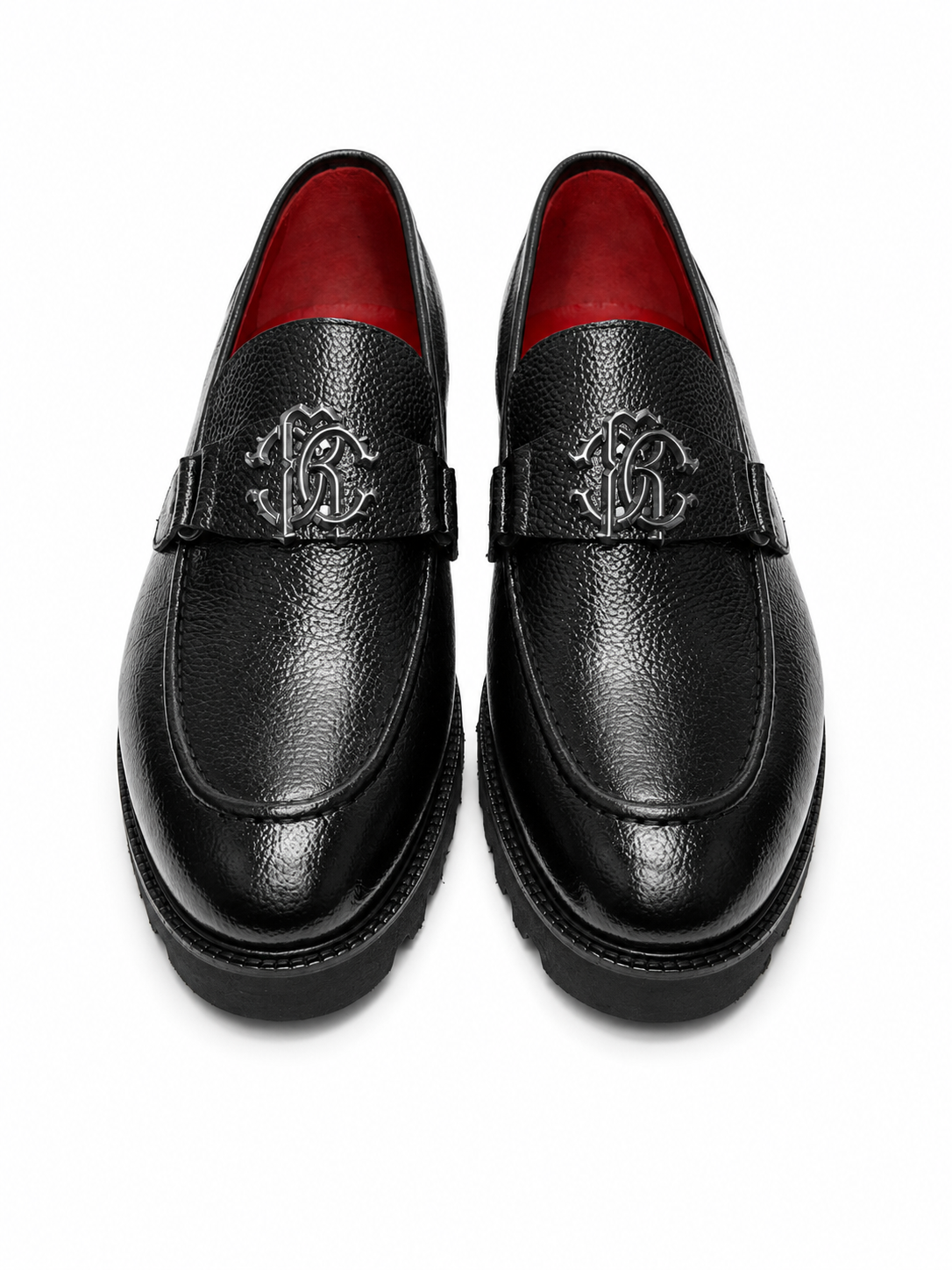 Black Istanbul Fashion by Raad Red Bottom Leather Shoes With Silver Finish Metal and Higher Bottom-1601