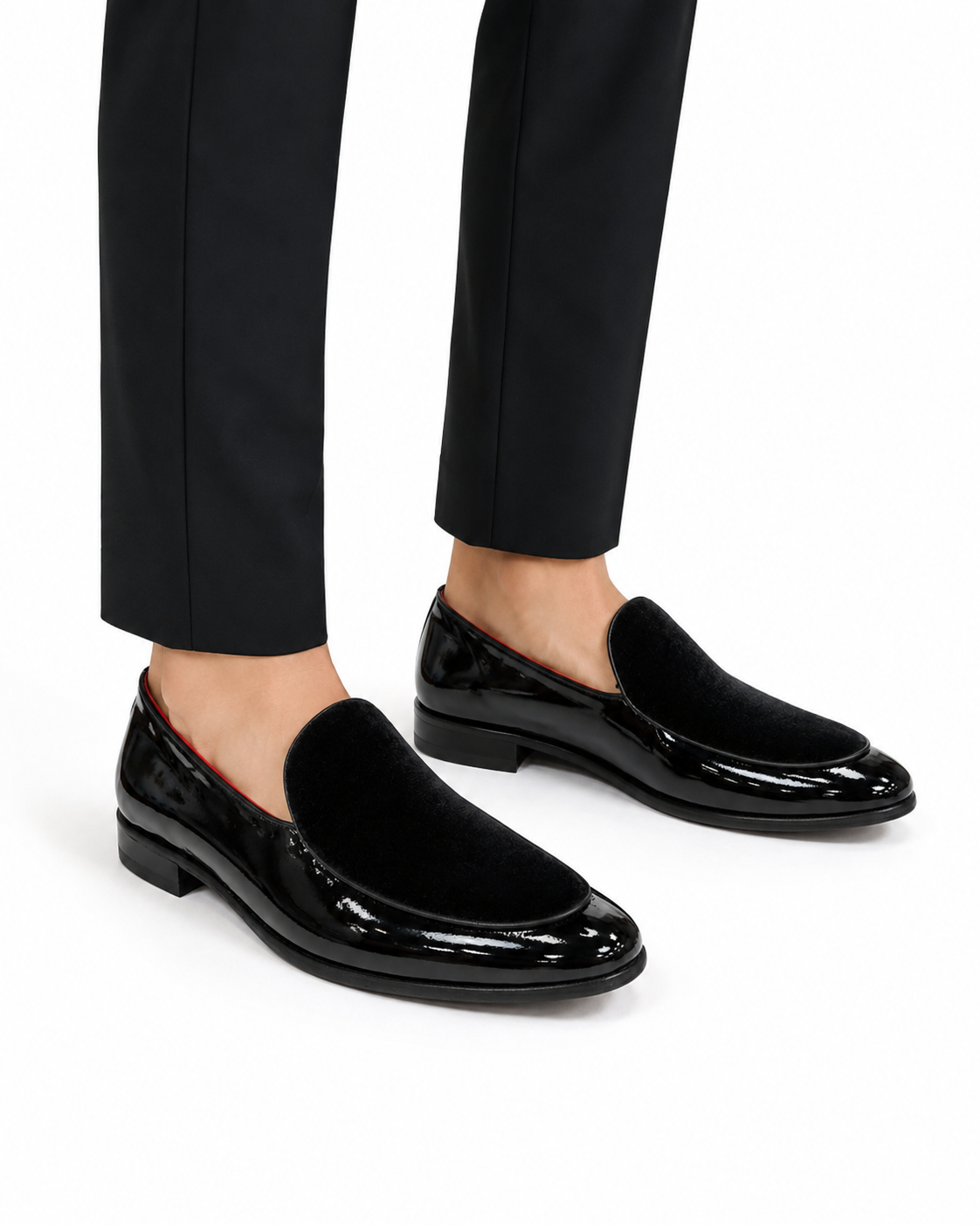 Black Istanbul Fashion by Raad Red Bottom Shoes With Unique Velvet on Leather Mix-1529