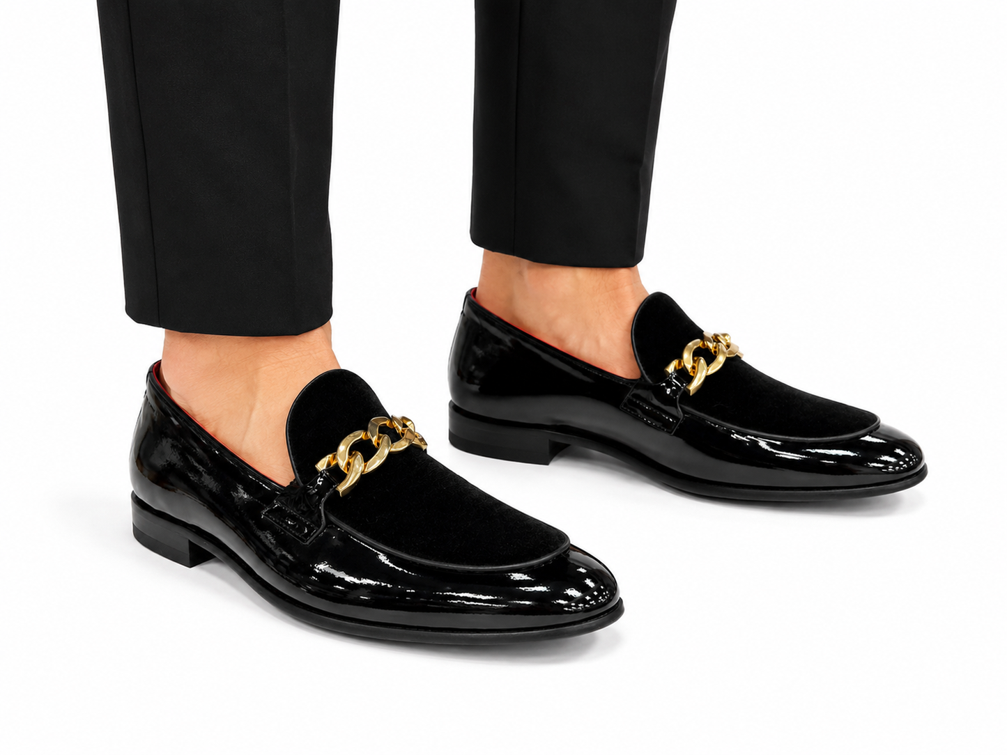 Black Istanbul Fashion by Raad Red Bottom Shoes With Gold details on Velvet Surface-1530