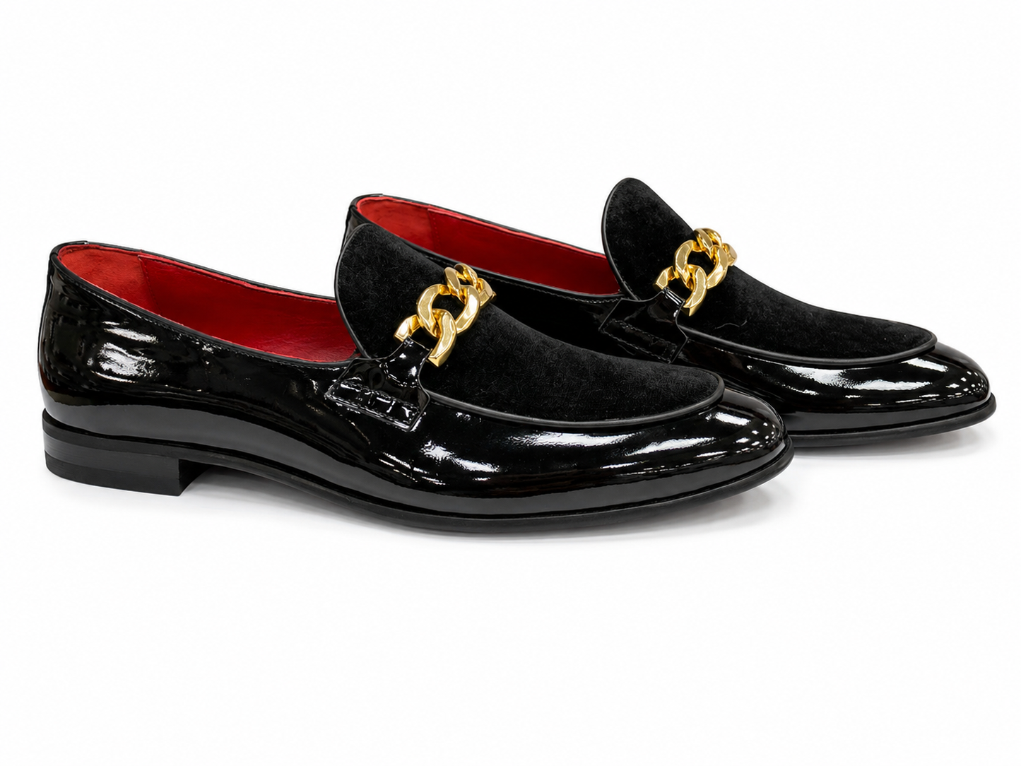 Black Istanbul Fashion by Raad Red Bottom Shoes With Gold details on Velvet Surface-1530