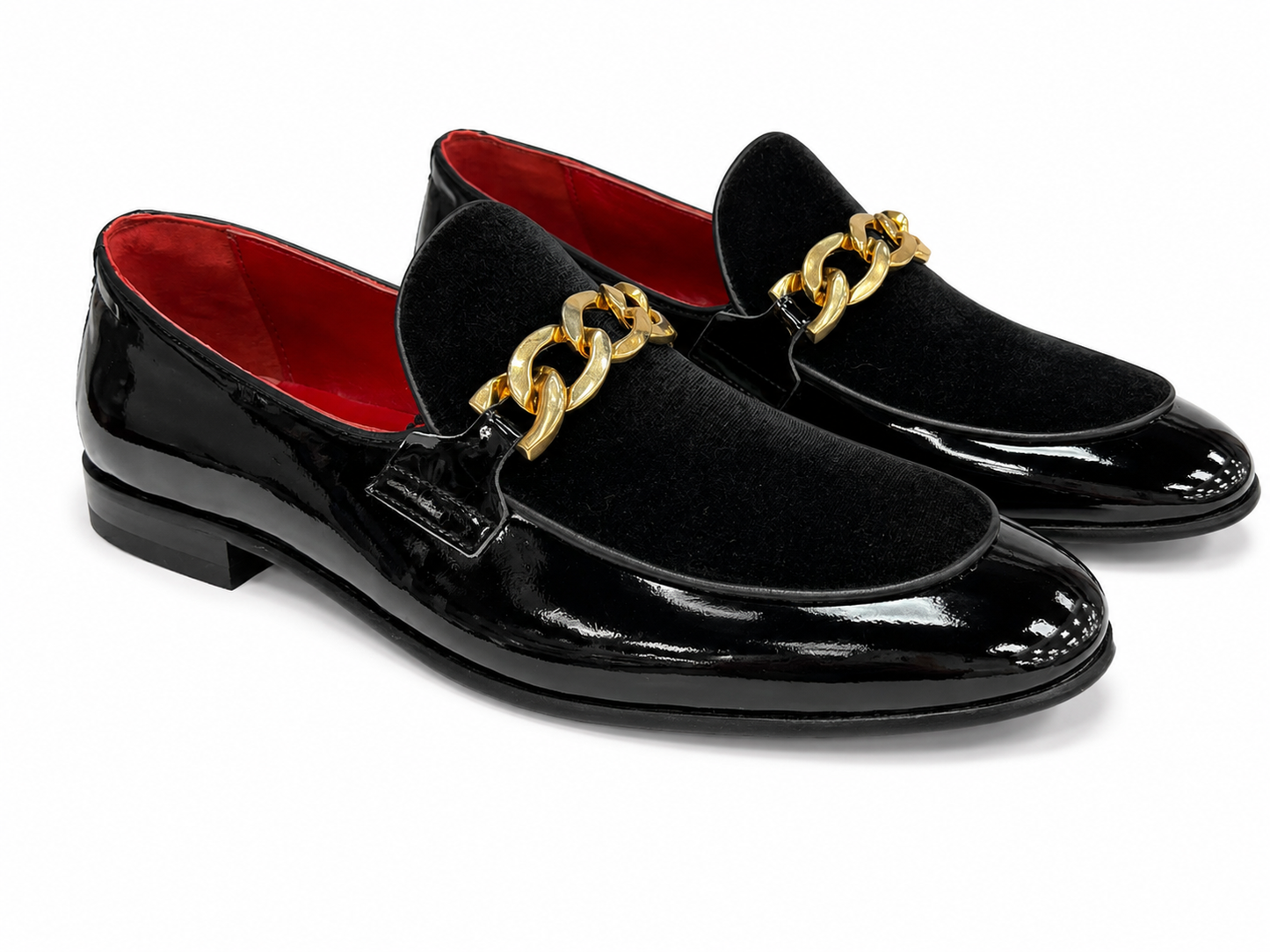 Black Istanbul Fashion by Raad Red Bottom Shoes With Gold details on Velvet Surface-1530