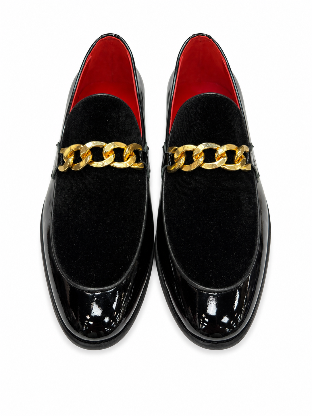 Black Istanbul Fashion by Raad Red Bottom Shoes With Gold details on Velvet Surface-1530