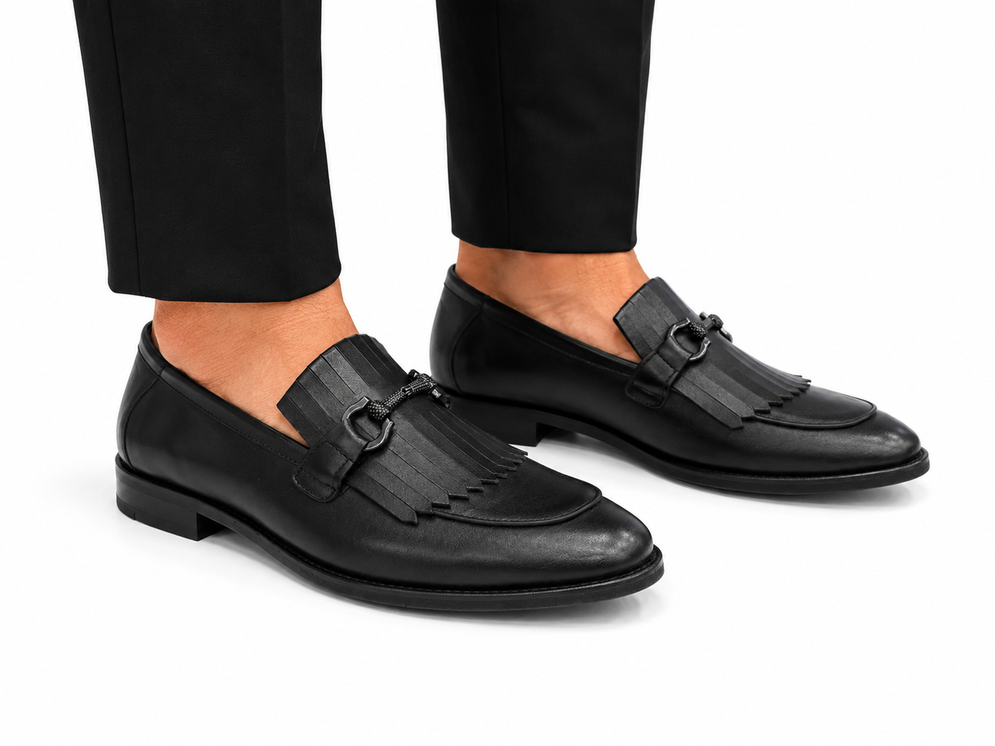 Black Istanbul Fashion by Raad Red Bottom Shoes With Unique Matte Leather and Chrome Finish Metal-901