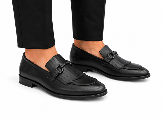 Black Istanbul Fashion by Raad Red Bottom Shoes With Unique Matte Leather and Chrome Finish Metal-901