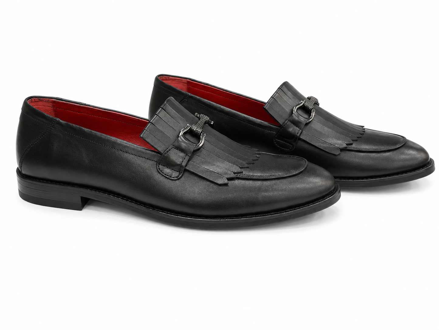 Black Istanbul Fashion by Raad Red Bottom Shoes With Unique Matte Leather and Chrome Finish Metal-901