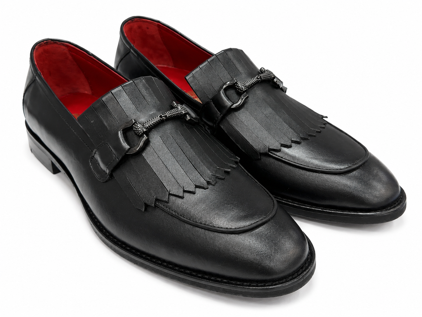 Black Istanbul Fashion by Raad Red Bottom Shoes With Unique Matte Leather and Chrome Finish Metal-901