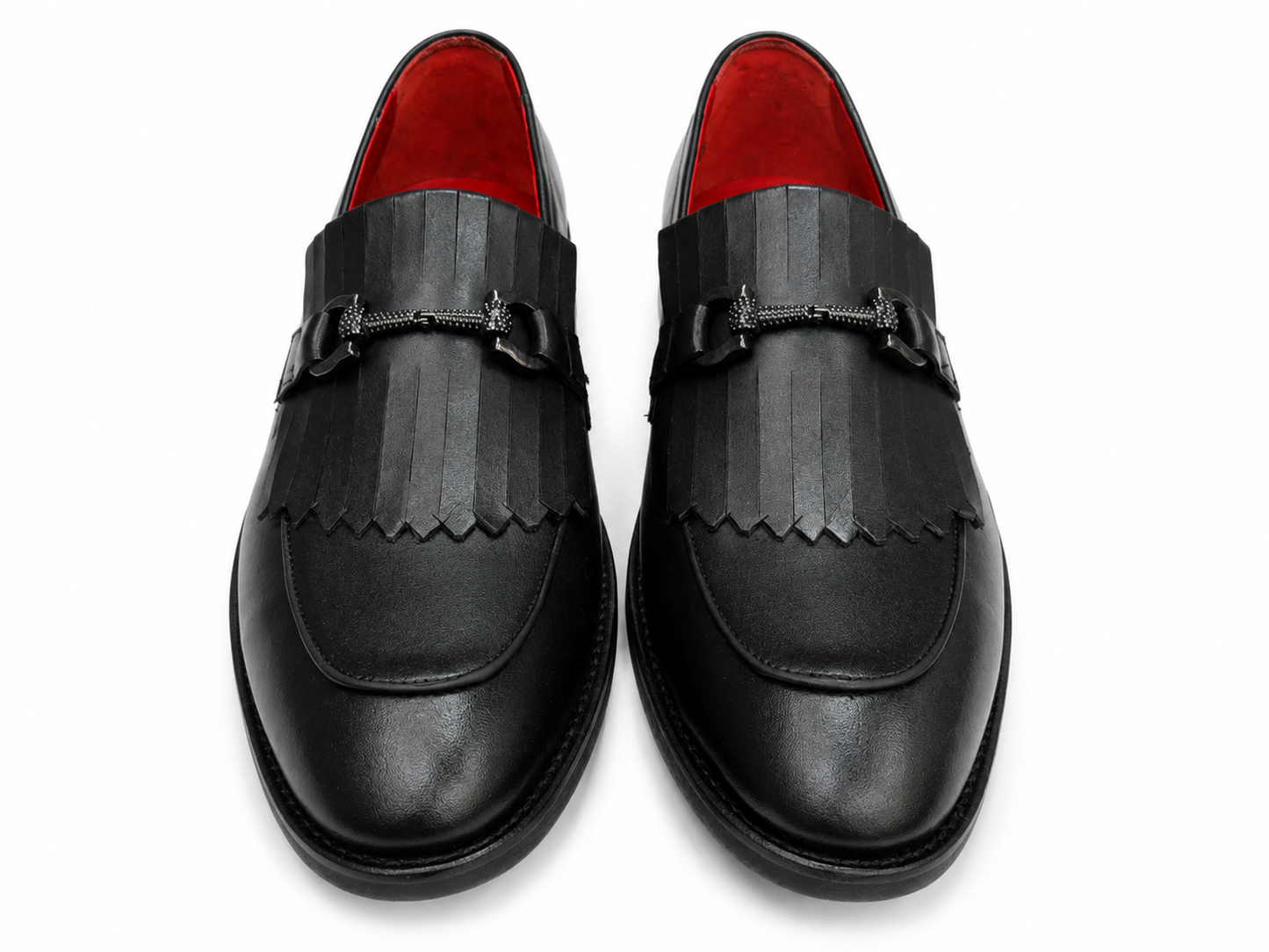 Black Istanbul Fashion by Raad Red Bottom Shoes With Unique Matte Leather and Chrome Finish Metal-901