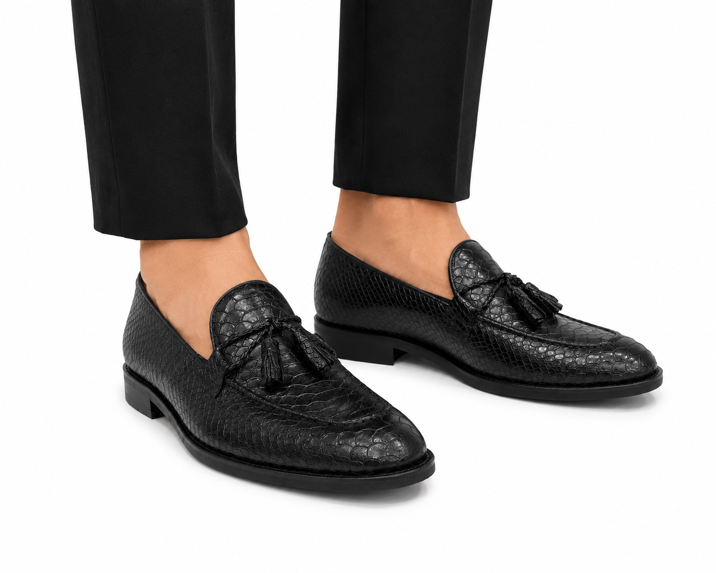 Black Istanbul Fashion by Raad Red Bottom Shoes With Unique Texture leather and Rope -1527