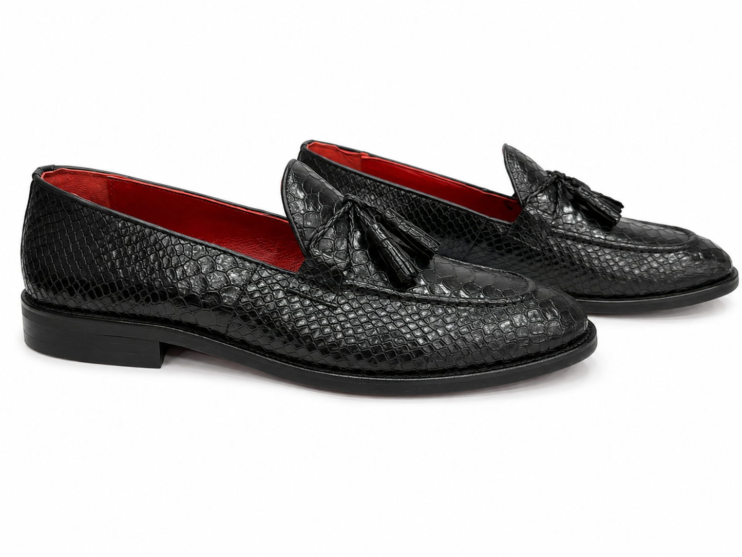 Black Istanbul Fashion by Raad Red Bottom Shoes With Unique Texture leather and Rope -1527