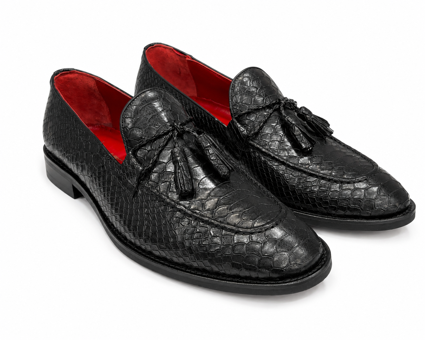 Black Istanbul Fashion by Raad Red Bottom Shoes With Unique Texture leather and Rope -1527