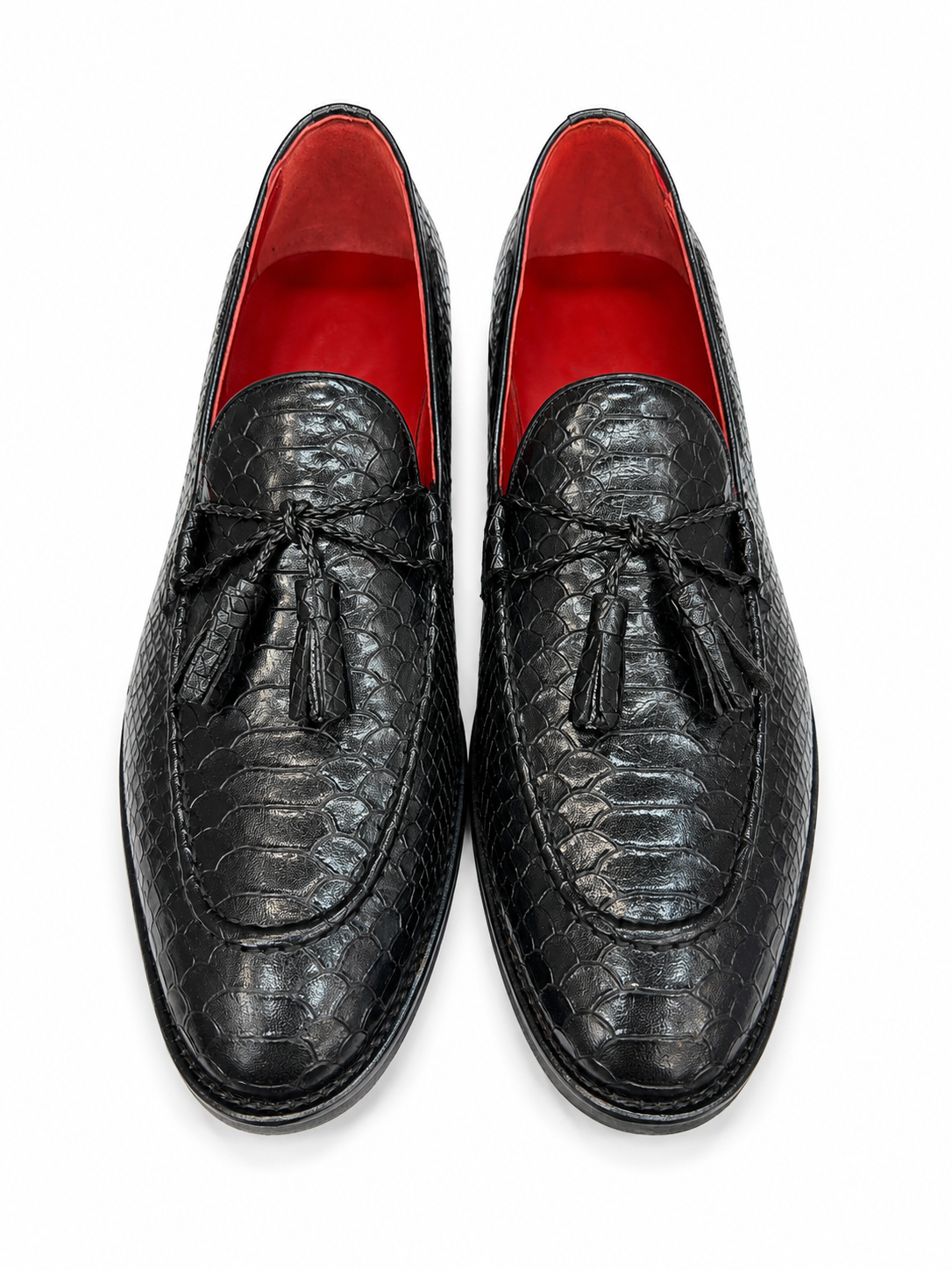 Black Istanbul Fashion by Raad Red Bottom Shoes With Unique Texture leather and Rope -1527