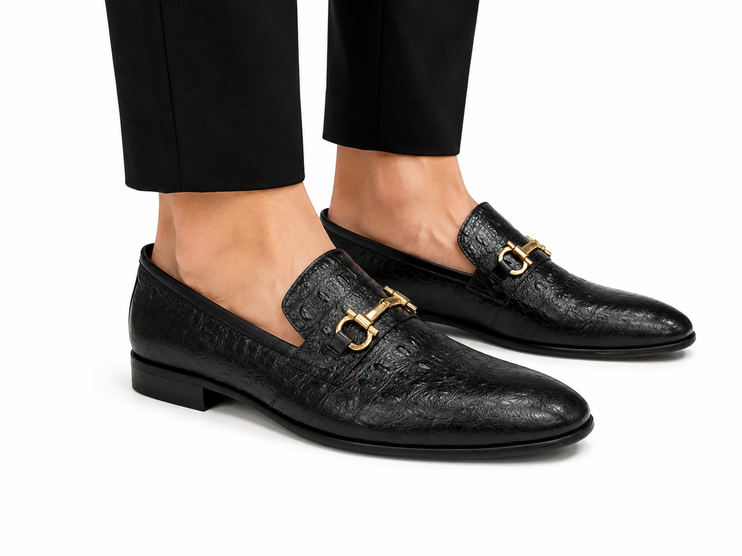 Black Istanbul Fashion by Raad Red Bottom Shoes With Gold Buckle-997
