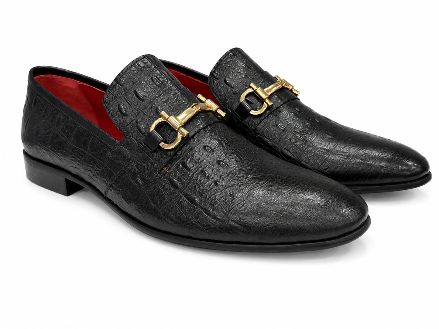Black Istanbul Fashion by Raad Red Bottom Shoes With Gold Buckle-997