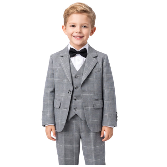 Kids Full Suit - Striped Gray Jacket with,  Vest, and Pants