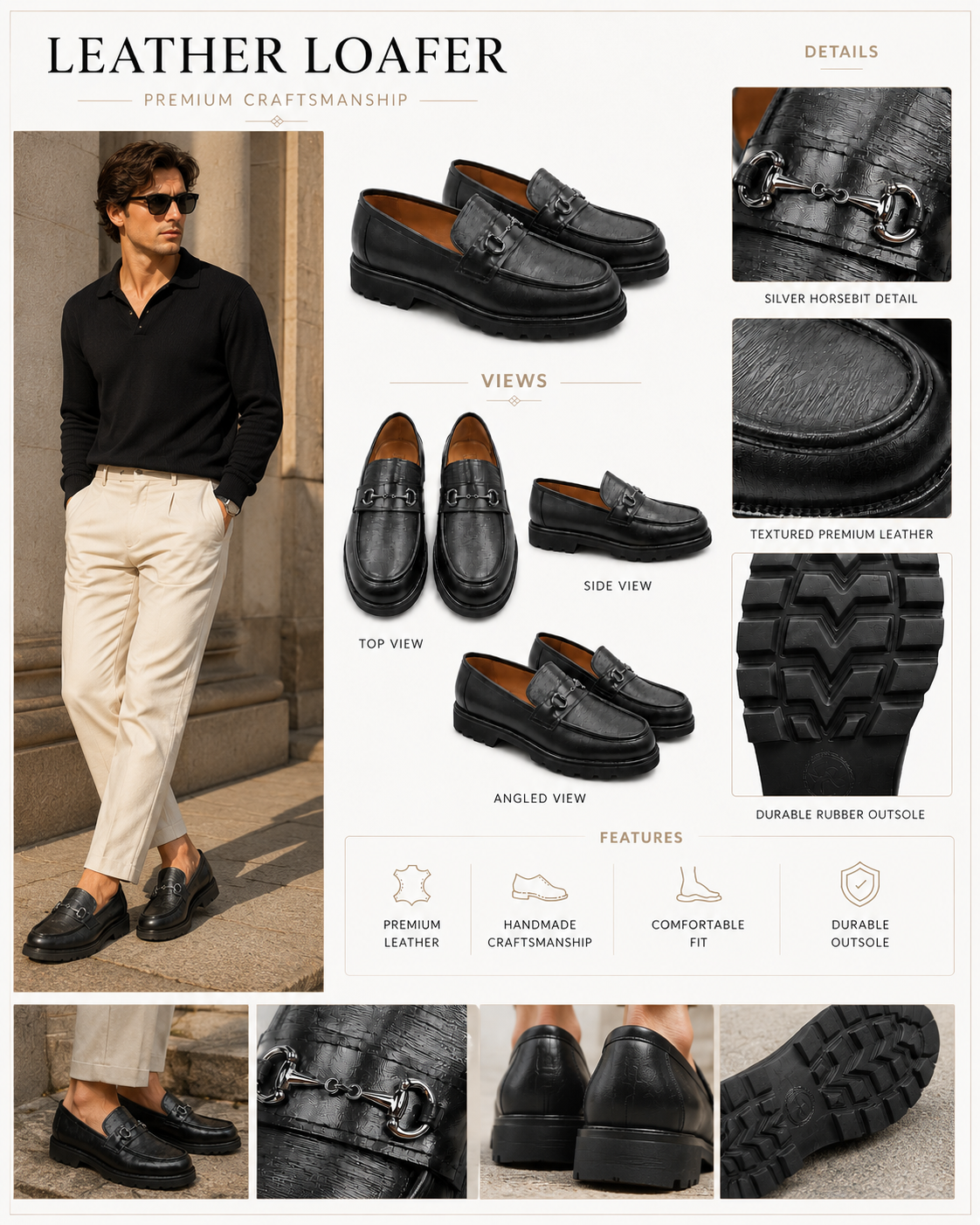Premium Turkish Leather -  Black  IF. Shoes with Chrome Hardware- 2904