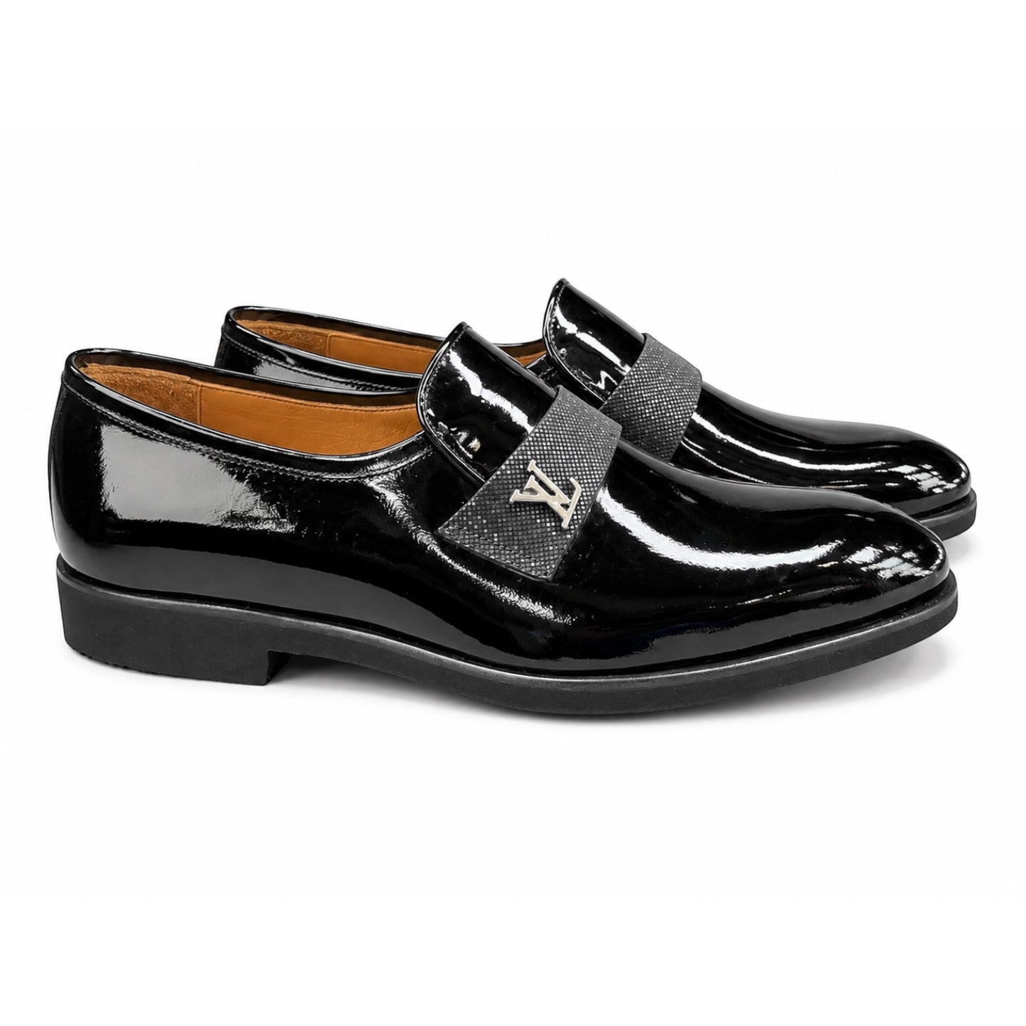 Premium Turkish Leather -  Black Glossy  IF. Shoes Luxury with Unique Details  - 3417