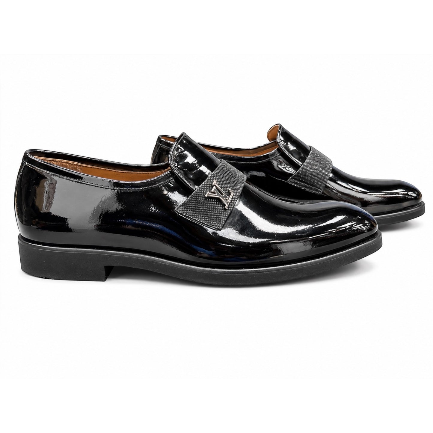 Premium Turkish Leather -  Black Glossy  IF. Shoes Luxury with Unique Details  - 3417