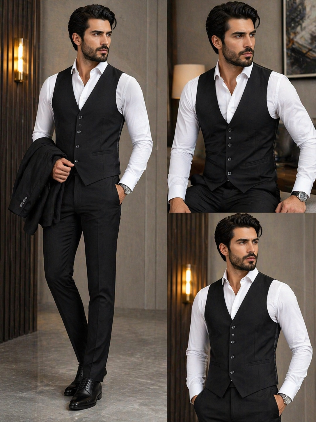 Classy 3 Pieces Suit- Black