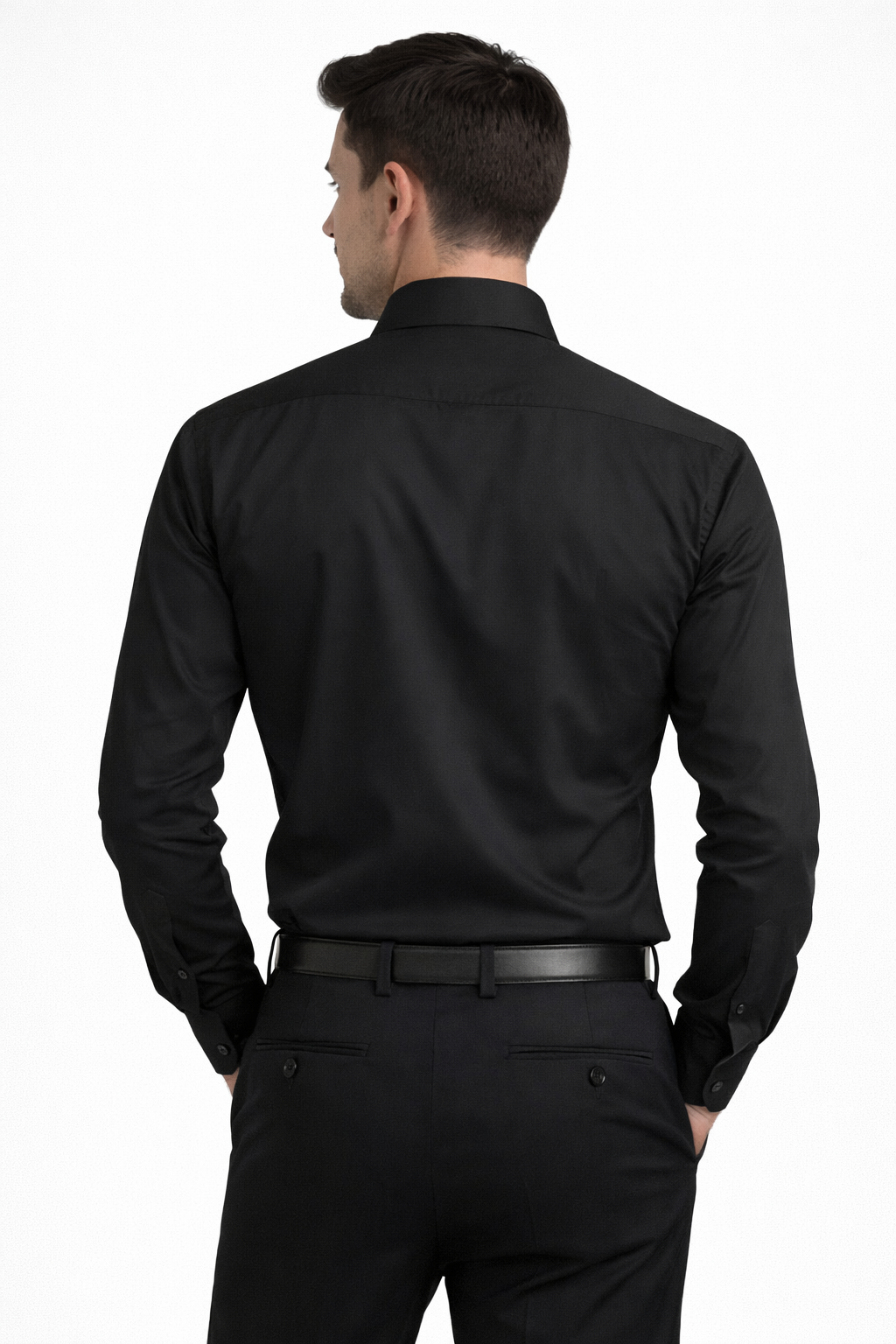 Black - Men Long Sleeves  Formal Solid, Dress Shirt in Slim Fit  Style
