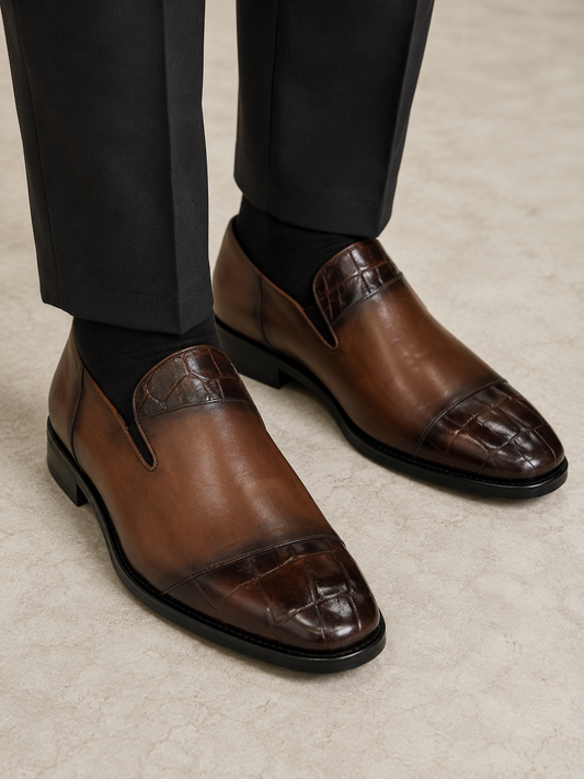 Brown Istanbul Fashion by Raad Red Bottom Shoes with Combination of Textured and Solid Leather-514