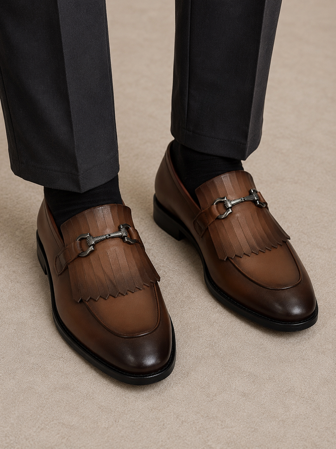Brown Istanbul Fashion by Raad Red Bottom Shoes with Chrome Finish Metal-901TAB