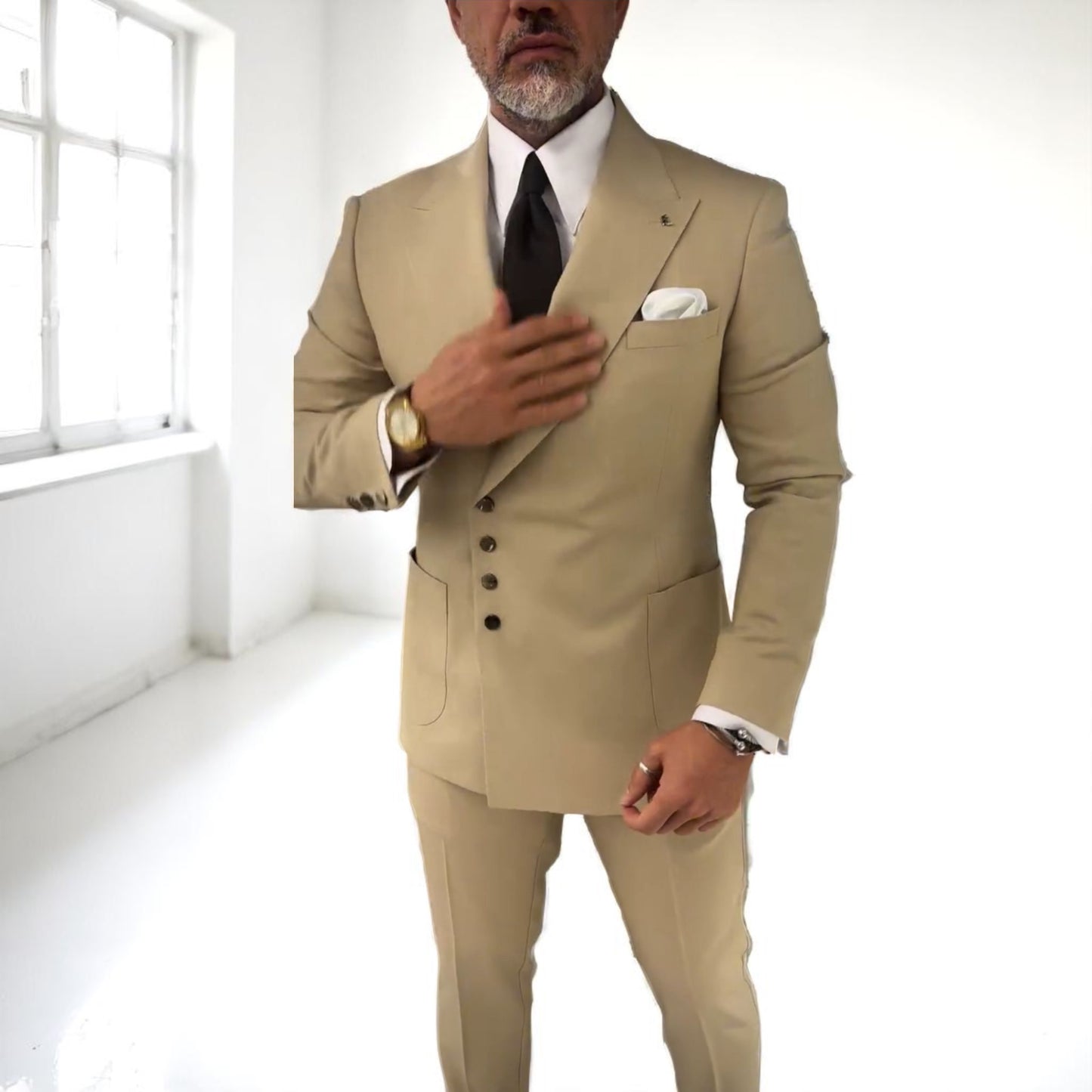 Elegant Slim Fit Tan Suit with Snap On Silver Buttons