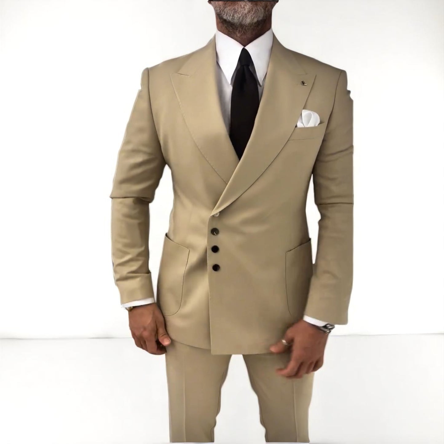Elegant Slim Fit Tan Suit with Snap On Silver Buttons