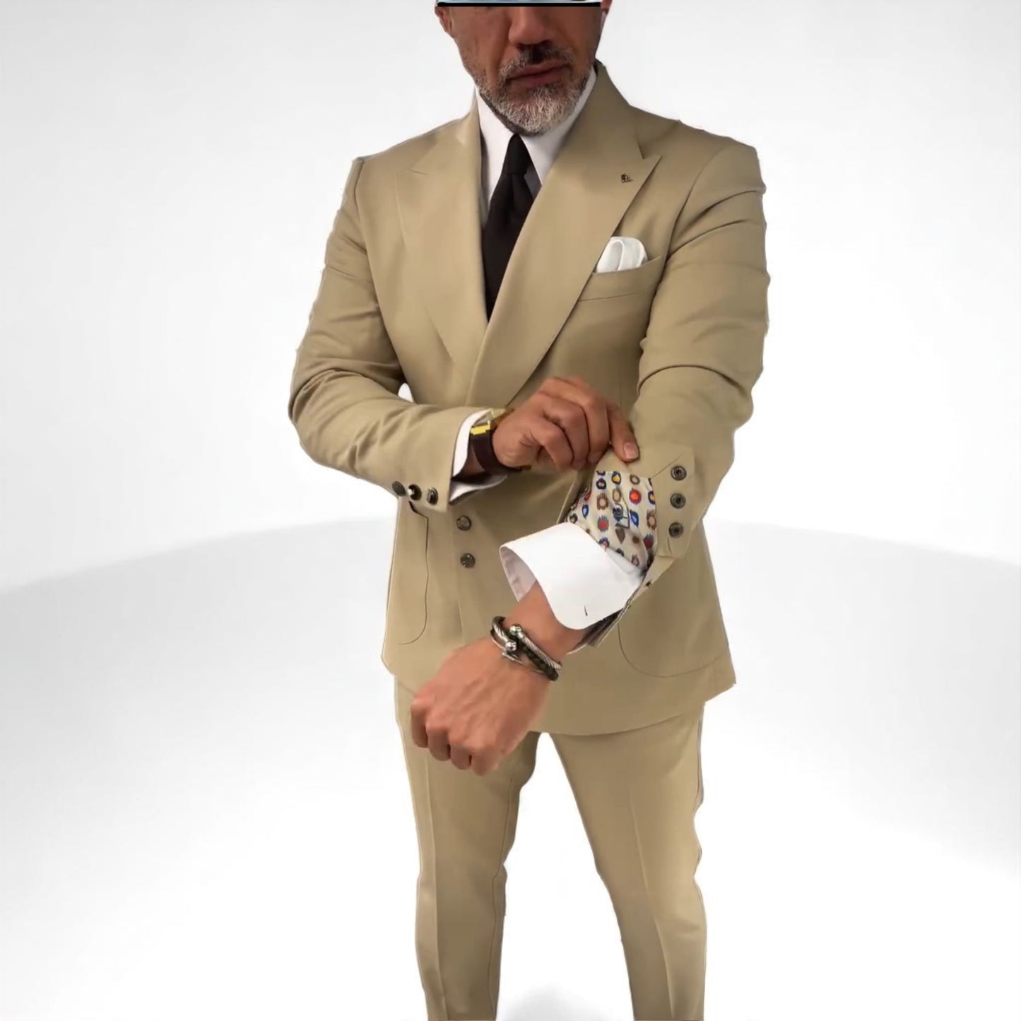 Elegant Slim Fit Tan Suit with Snap On Silver Buttons