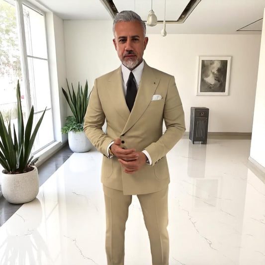 Elegant Slim Fit Tan Suit with Snap On Silver Buttons